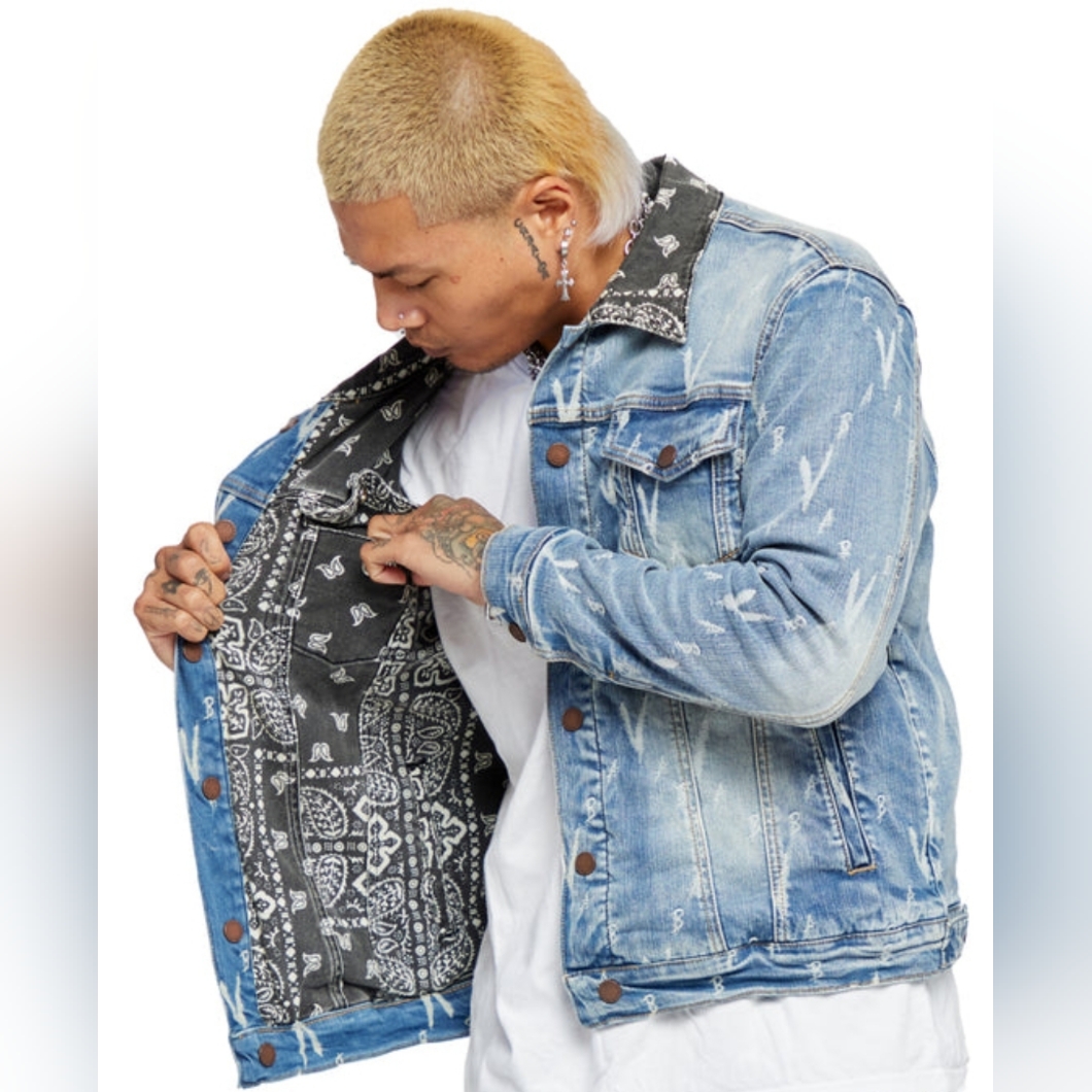Valabasas 'V Love' Azul Denim Jean Jacket Men's Large Great Preowned Condition